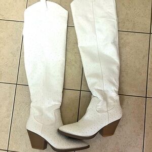 White bedazzled high cowboy boots